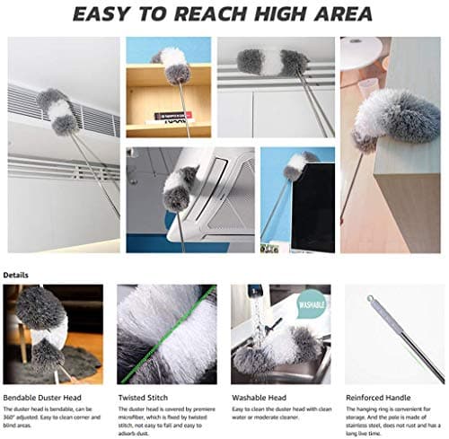 BOOMJOY Microfiber Feather Duster with Extendable Pole and Bendable Head, 100" Telescoping Duster for Cleaning Ceiling, Fan, Furniture 7