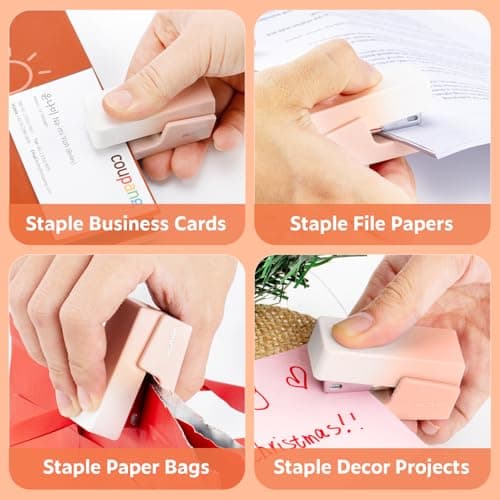NUSIGN Mini Stapler with 830 Staples, Small Cute Desk Staplers, 25 Sheet Capacity, Pink-White Gradient 5