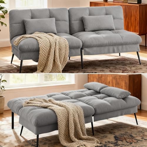 COMHOMA Convertible Sofa Bed,72″Fabric Couch with Adjustable Backrest,Loveseat Recliner Sleeper Living Room Furniture futon Set,Grey