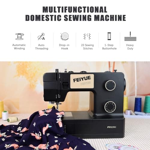 FEIYUE FYe390 Sewing Machine, Energy Saving Servo Motor, Heavy Duty & Portable, 23 Built-in Stitches, Multiple Needle Positions, 6 Bobbins & 5 Included Sewing Feet 5