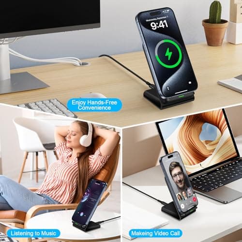 Samsung Wireless Charger Fast Charging Stand Desk Phone Charger Stand Android Charging Station for Samsung Galaxy S24 Ultra S24+ S24 S23 FE S22 S21 S20 S10 S9 S8,iPhone 15 Pro Max Plus 14 with Adapter 6