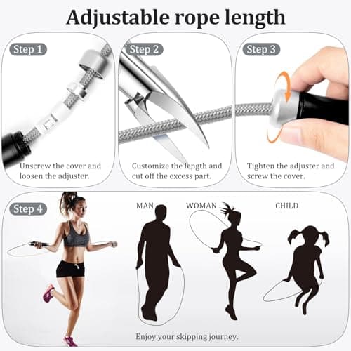 Mangodan 1LB Weighted Jump Ropes for fitness Women Men, Tangle-Free Ball Bearing Rapid Speed Skipping Jump Rope with Adjustable 9mm Cotton & PVC Cord, Aluminum Handles for MMA, Boxing, CrossFit, Weight-loss Workouts，Black 7