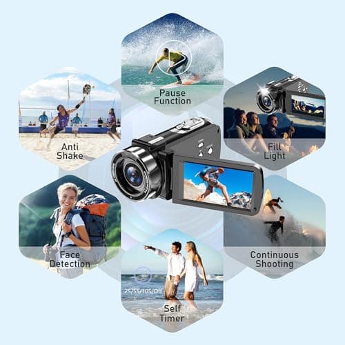 KOMERY 4K Camcorder Video Camera UHD 56MP Night Vision YouTube Camera 16X Digital Zoom 3.0 Inch IPS Screen 4K Video Camera for Filming with Camera Remote Control, Batteries(Black) 6