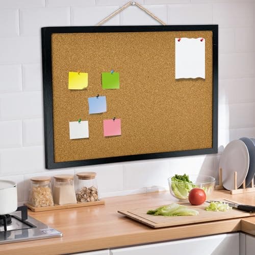 GDMINLO Black Cork Bulletin Board, 17.7 X 13.3 inches with Oak Wood Finish Frame, for Wall Office Home and School (Pins, Eye Bolts, gaskets, Screws) 6