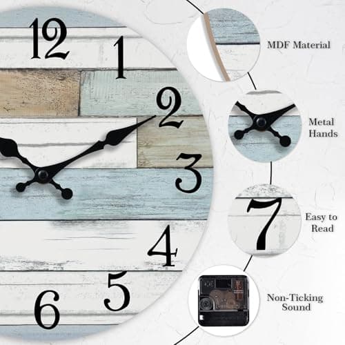 KECYET Wall Clock Battery Operated 8 Inch Silent Non Ticking Coastal Design Country Rustic Retro Decorative for Bathroom Kitchen Living Room Bedroom 5