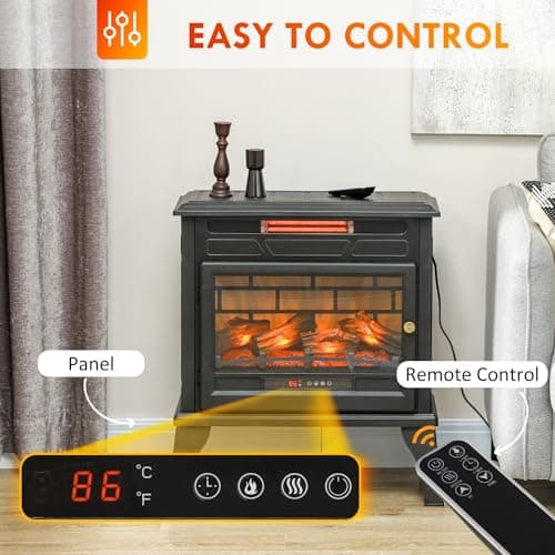 HOMCOM Electric Fireplace Stove, 24" Freestanding Electric Fireplace Infrared Heater with Remote, Adjustable 3D Flame Effect, Thermostat, Overheat Protection, 1000W/1500W, Black 8