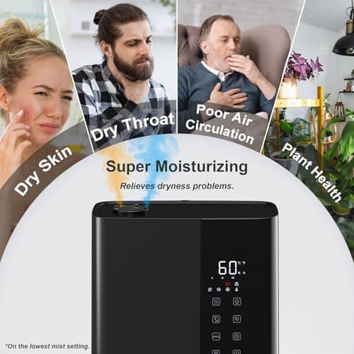 JRD Warm & Cool Mist Humidifiers for Bedroom 5L, Quiet Ultrasonic Air Humidifier Fast Symptom Relief, 50H Runtime, Oil Diffuser, 12H Timer, 7 Color Light for Large Room, Office, Baby, Plants-Black 5