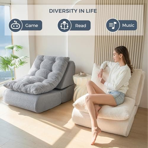 MAXYOYO Folding Sofa Bed, Convertible Chair Bed, Boucle Floor Sofa with Back Support, Portable Fold Out Sofa Couch Comfy Sleeper Bed for Living Room, Grey 7