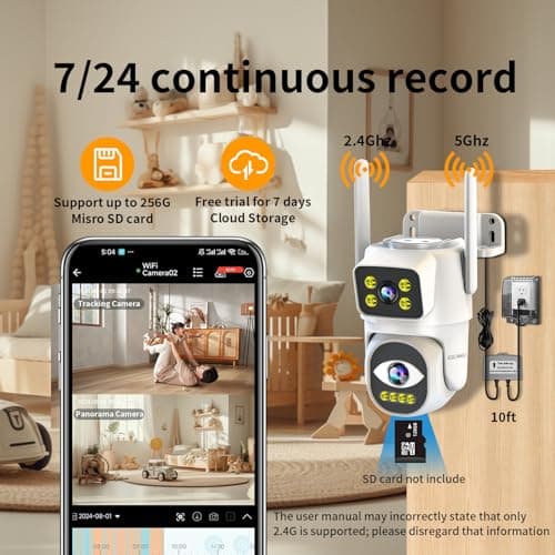 ESCANU Dual Lens Security Camera Outdoor,WiFi Camera for Home Security,Home Survaillance Outdoor,PTZ,2-Way Audio, Auto Tracking,Night Vision,24/7 Continous Record,IP65 Weather Proof 7