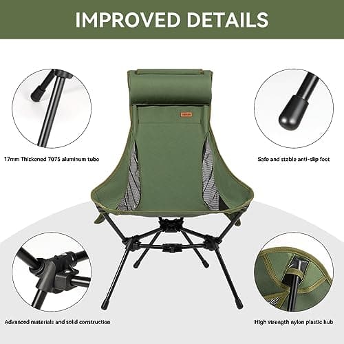 TOBTOS High Back Camping Chair, Lightweight Camping Chair with Headrest, Stable Portable Folding Chair for Outdoor Camp, Hiking, Backpacking(Green) 5