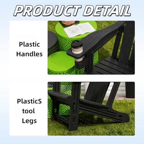 SEVOBAL Adirondack Chair, HDPE All-Weather Fire Pit Chairs, Wooden Textured Plastic Adirondack Chairs with Cup Holders, Outdoor Lawn Chairs for Deck,Patio,Backyard,Black 6