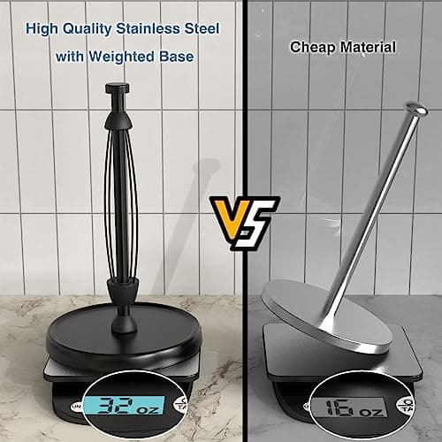 Paper Towel Holder Countertop, One-Handed Tear, Stainless Steel, Weighted Base, Black, Paper Towel Roll Holder Stand with Ratchet Mechanism for Kitchen Bathroom Farmhouse Essentials Decor Accessories 5