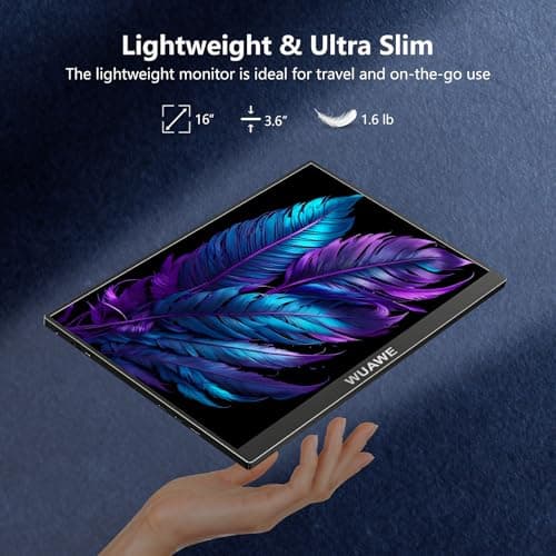 WUAWE Portable Monitor 16" 1920x1200P 16:10 IPS Travel Monitor for Laptop with Built-in Stand, 100% sRGB Control USB-C HDMI,HDR Freesync Display, Plug&Play for Phone PS5 Switch(Black) 8