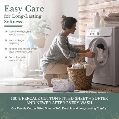 Feather & Stitch Fitted Sheet Only, 100% Cotton 300TC Lightweight Cooling & Breathable Percale Weave Fitted Sheet 16" Regular Elastic Deep Pocket Soft Bedding Mattress (King, Victorian Floral) 8