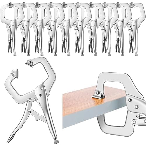 Yexiya 10 Pcs Locking C Clamp, Locking Pliers Adjustable Welding Clamp with Regular Tip and Swivel Pad for Shop Home Farm and Auto Workshop Woodworking, Cabinetry, Repair (6 Inch)
