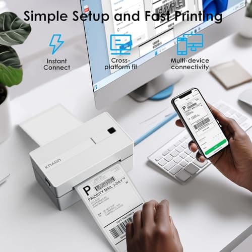 KNAON Bluetooth Thermal Shipping Label Printer, 4x6 Portable Thermal Address Label Printer for Small Business, Compatible with iPhone,Android,Windows,Mac–Works with Ebay Shopify USPS&More, White 6
