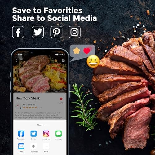 KitchenBoss WIFI Sous Vide Cooker: Ultra-Quiet Sous-vide Cooking Machine 1100 Watts Stainless Steel Immersion Circulator for Kitchen with TFT Preset Recipes, Black 6