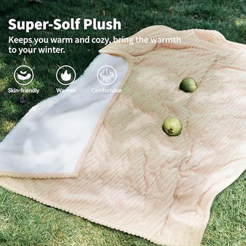 Texciting Heated Blanket Electric Throw 50”X60”-Heating Blanket with 5 Heat Settings-3 Hours Auto Off,ETL Certified,Machine Washable (Beige) 5