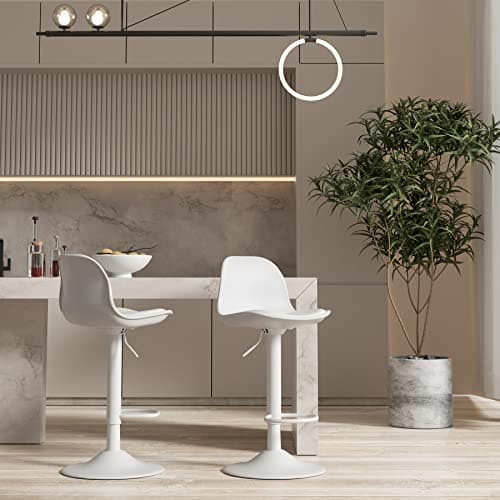 Miereirl Bar Stools Set of 2 Morden Height Counter Bar Stools with Polypropylene Back and Leather Seat，Swivel Adjustable Stool Chair for Home Kitchen Island-White