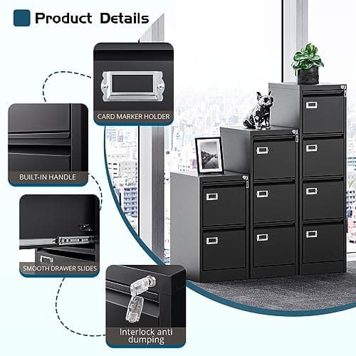 MIIKO 4 Drawer Filing Cabinets with Lock, Metal File Cabinet with 4 Drawers, Home Office File Folders Cabinet for Letter Legal A4 File Size 5