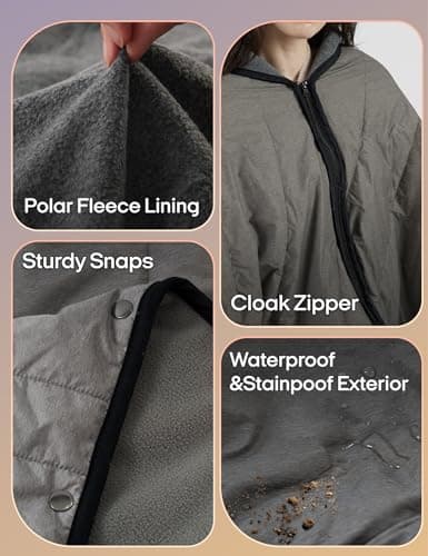 ZonLi Heated Blanket Battery Operated, Cordless Electric Throw for Super Bowl & Outdoor, 50"x60" Wearable Rechargeable for Camping Tailgating, Water-Resistant Machine Washable (Dark Grey) 7