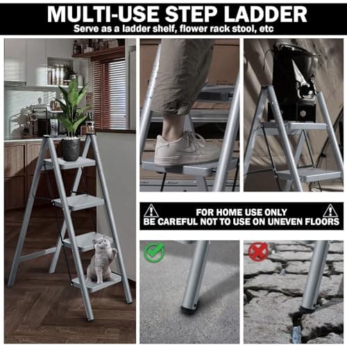 XinSunho 4 Step Ladder, Folding Step Stool with Anti-Slip Wide Pedal, Portable Sturdy Steel Ladder 4 Steps, 330lbs Safety Kitchen & Household Ladder 5