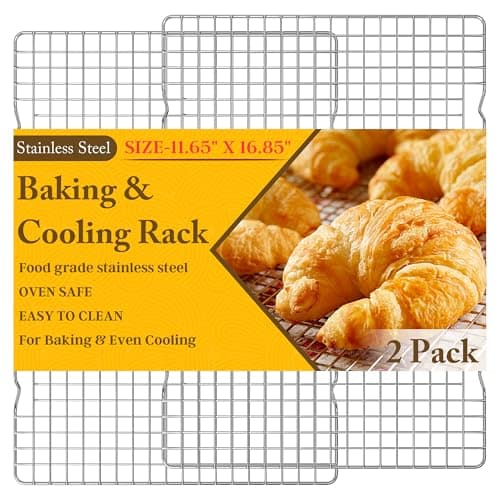 2PCS Cooling Racks for Cooking and Baking -11.65''x16.85''Heavy Duty Stainless Steel Wire Rack for Baking, Grilling, Roasting - Oven & Dishwasher Safe - Fits Half Sheet Pan（Silver）