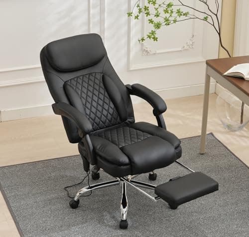 BIGGARSIT Desk Chair, 90°- 135°Reclining Office Chair with Footrest, Wider & Thicker Seat Cushion, PU Leather Black