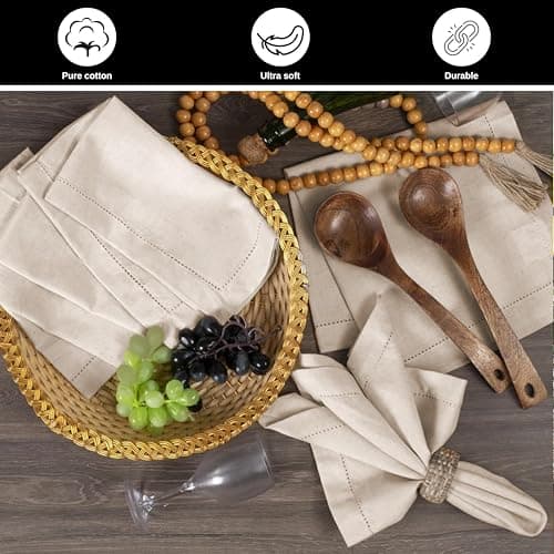 Homidate Linen Flax Cotton Cloth Dinner Napkins Set of 12 – 18x18 Natural Fabric with Hemstitched Mitered Corners – Machine Washable Wedding, Cocktail & Party Table Napkins 6