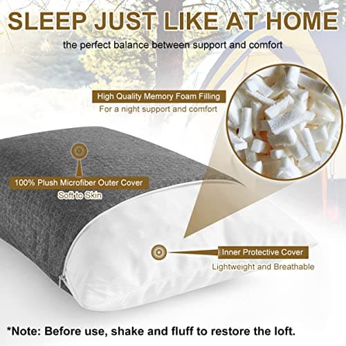 Ivellow Travel Pillow Compressible Camping Pillow for Sleeping Shredded Memory Foam Pillow Compact Firm Supportive for Adults Kids Outdoor Backpacking Hiking Essential Gear 3