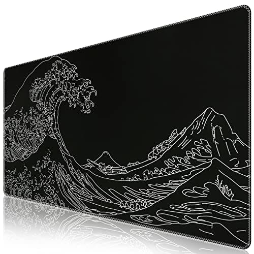 iCasso Mousepad, Gaming Mouse Pad, XXL Large Desk Mat, Big Rubber Base Mouse Mat with Stitched Edges, Computer Keyboard Desk Pad for Work, Game, Office, Home - Black Wave of Kanagawa