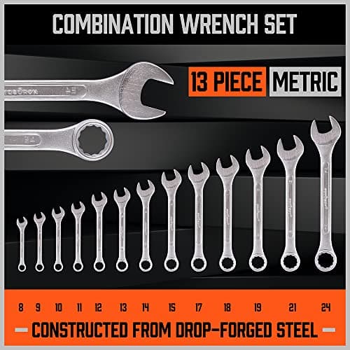 HORUSDY 26-Piece Durable Combination Wrench Set with Roll-up Pouch, Open End Wrench Set for General Household, Garage, Auto Repairs, SAE 1/4” - 1” and Metric 8mm - 24mm 7