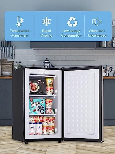 KRIB BLING 3.2 Cu.ft Upright Freezer Compact Mini Freezer with Removable Shelves for Bedroom, Office, Kitchen, Dorm,Silver 4