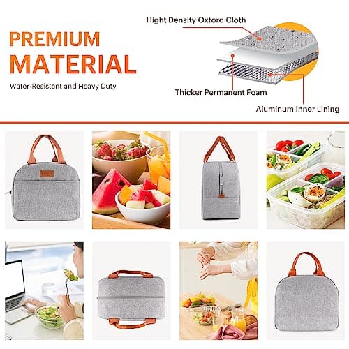 Lunch Bag for Women & Men Adult Insulated Lunch Box, Small Leakproof Cooler Food Lunch Containers Reusable High Capacity Lunch Tote Bags for Work, Travel, Outdoor (Grey) 5