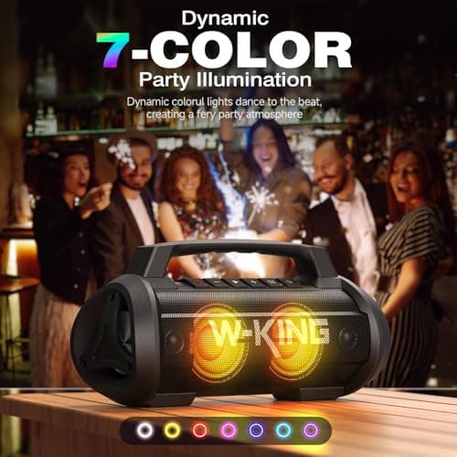 W-KING Portable Speakers Bluetooth Wireless, 120W Max Loudest Bluetooth Speaker, IPX6 Waterproof Outdoor Speaker with 70W Deep Bass/2*Subwoofer/DSP/EQ/42H/LED/MAC-in/TF/2 Pairing, Large Party Boombox 6