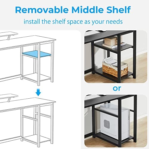 GreenForest Computer Desk 39 Inch with Monitor Stand, Office Desk with Adjustable Storage Shelves, Small Gaming Desk for Home Work Writing Study, Black 5