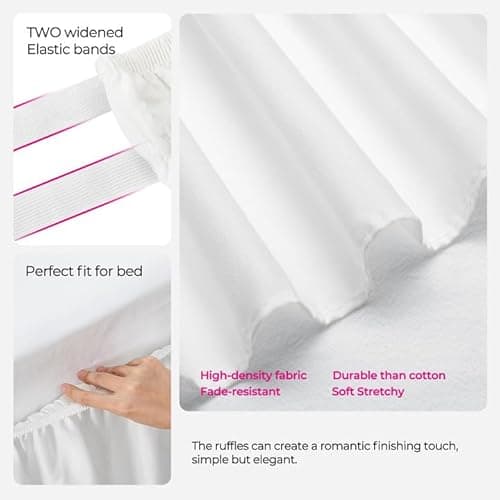 RIMELA White Bed Skirt Queen Size 15 Inch Drop, Elastic Bed Skirting for Adjustable Bed Base & Frame, Bedding Dust Ruffle Easy to Install, Wrap Around Bedskirt, Room Decoration 9