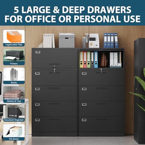 MIIIKO 4 Drawer File Cabinet with Top Shelf, Metal Lateral Filing Cabinet with Lock, 1 Door File Cabinets Storage Organizer for Home Office 5