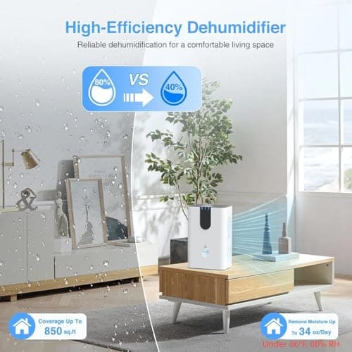 WiFi-Enabled Dehumidifier Dehumidifiers for Home Up to 850Sq.Ft Dehumidifier for Basement with 85OZ Water Tank Alexa Voice APP Control, Auto Shut Off & 7 Color LED Lights Ideal for Bedroom RV 1 2