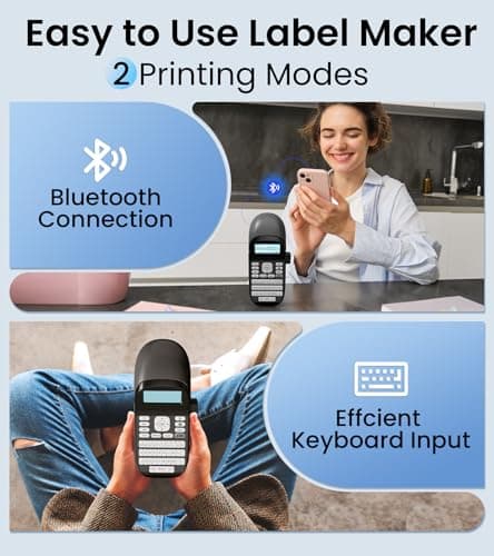 Bluetooth Label Maker Machine with-Tape, Label Maker with Keyboard Multiple Fonts & Icons, LT12 Rechargeable Labeler Portable Handheld Label Makers Waterproof-Labels for Home Kitchen Office School 5