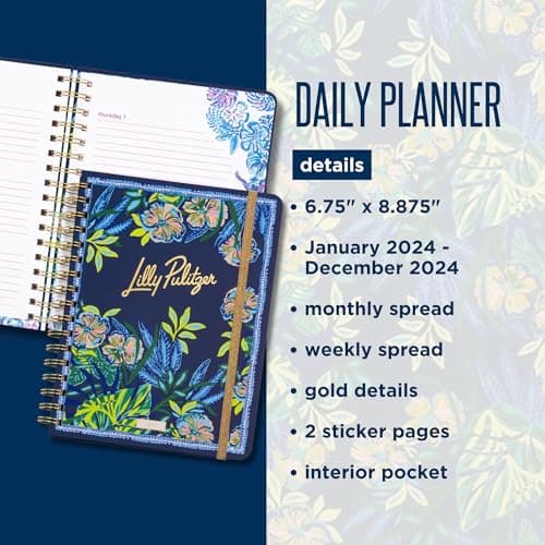 Lilly Pulitzer Large Daily Planner January 2025 - December 2025, Weekly Agenda & Monthly Calendar, Stickers, Pockets, & Spiral Binding (The Hottest Spot Navy) 6