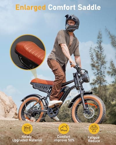 R6 Retro Electric Bike for Adults 1500W Motor, 20MPH, Max 75 Miles Electric Motorcycle, 20" Fat Tire Electric Dirt Bike, Shamano 7-Speed E-Bike Full Suspension, R/L Turn Headlight 7