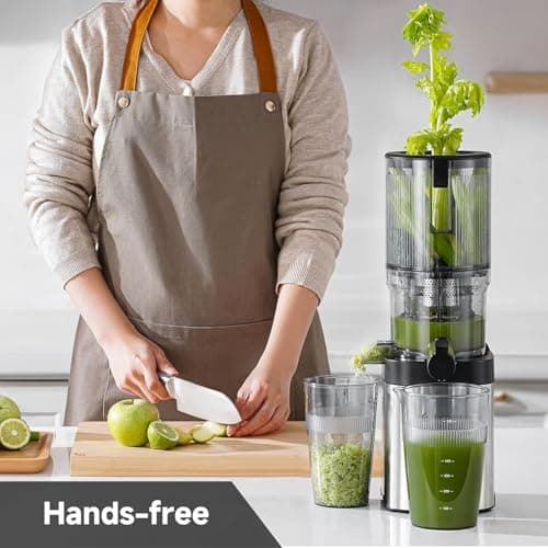AMZCHEF Cold Press Juicer, Juicers Machines - 5.4" Large Feed Chute for Whole Fruits & Vegetables, Stainless Steel Slow Masticating Juice Easy to Clean, Large Auger, Triple Strainers 7