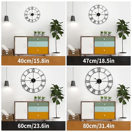 Mee 2ou Large Wall Clock - 40cm/ 16 Inches Silent Non-Ticking Metal Wall Clock, Black, Vintage Modern Style, Battery Operated, Ideal for Living Room, Bedroom, Office, Farmhouse Decor 5