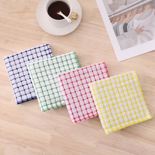 Kitinjoy Cotton 8 Pack Terry Kitchen Dish Cloths, 12 x 12 Inches Super Soft and Absorbent Dish Rags, Quick Drying Dish Towels for Washing Dishes, Mixed Color 7