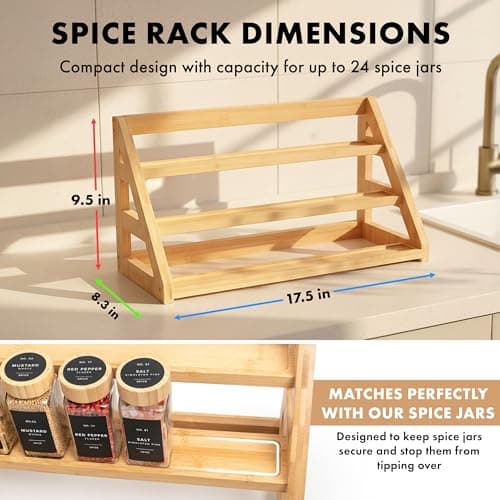 EDELHAUS 3 Tier Bamboo Spice Rack Organizer for Cabinet – Fits 24 Spice Jars, 17.5” Wide Countertop & Cabinet Organizer for Kitchen Organization, Seasoning Organizer Shelf (Jars Not Included) 2