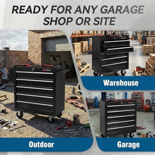 nifoti 5-Drawer Tool Cart on Wheels, Rolling Tool Chest Storage, Trolley Organizer for Garage, Warehouse, Workshop, Repair Shop (5 Large Drawers-29.3"H-Black) 9