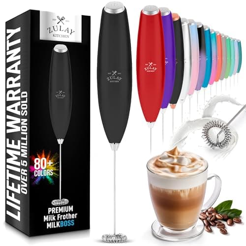 Zulay Kitchen Milk Frother Handheld Electric Whisk – Frother Wand, Durable Drink Mixer, Stainless Steel Whisk, Coffee Frother, Hand Blender, Frother for Protein Powder, Lattes, Matcha & More - Black