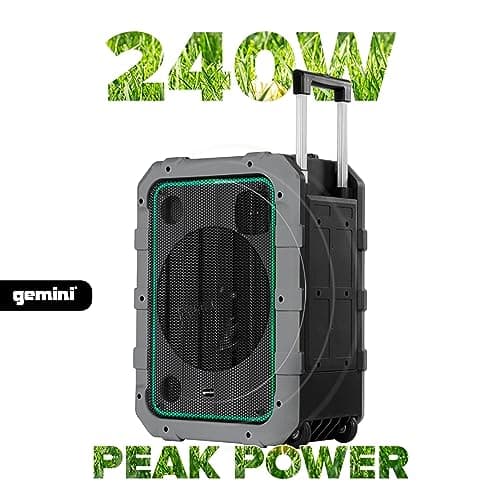 Gemini Portable Bluetooth Speaker with Wheels - 240W Party Speaker, IPX4 Water Resistant, LED Light Show, Dual Mic Inputs, Rechargeable Battery, Trolley Handle for Outdoor Events (MPA-2400) - Gray 7