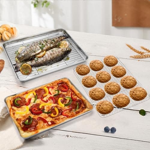 P&P CHEF 16 Inch Stainless Steel Baking Sheet with Rack Set (2 Pans+ 2 Racks), Cookie Sheets Baking Trays and Cooling Wire Racks, Oven & Dishwasher Safe, Pans with Flat Racks 6